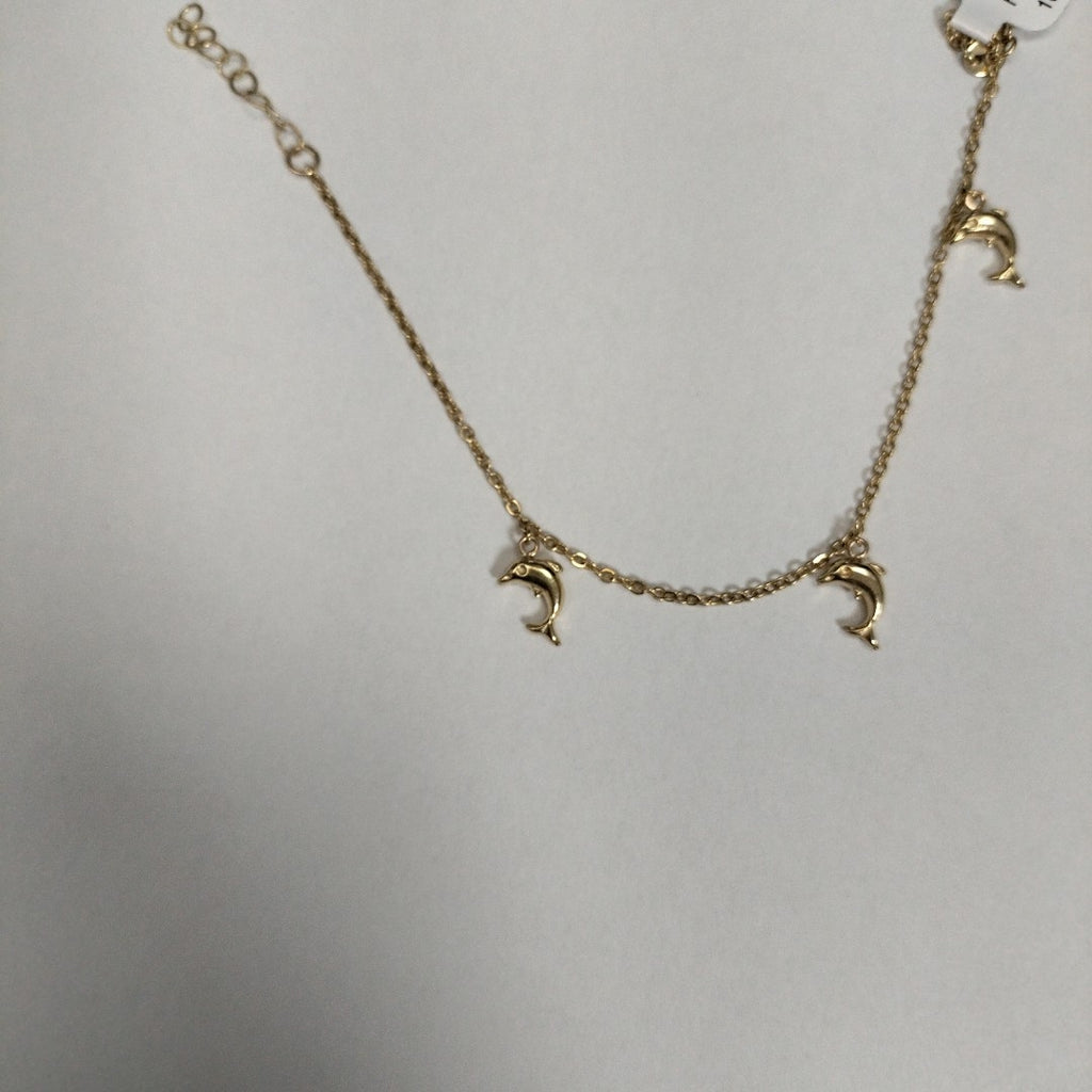 PULSERA ESPECIAL CON DIJES DELFINES 10K 18 CM 2 GR (NUEVO)