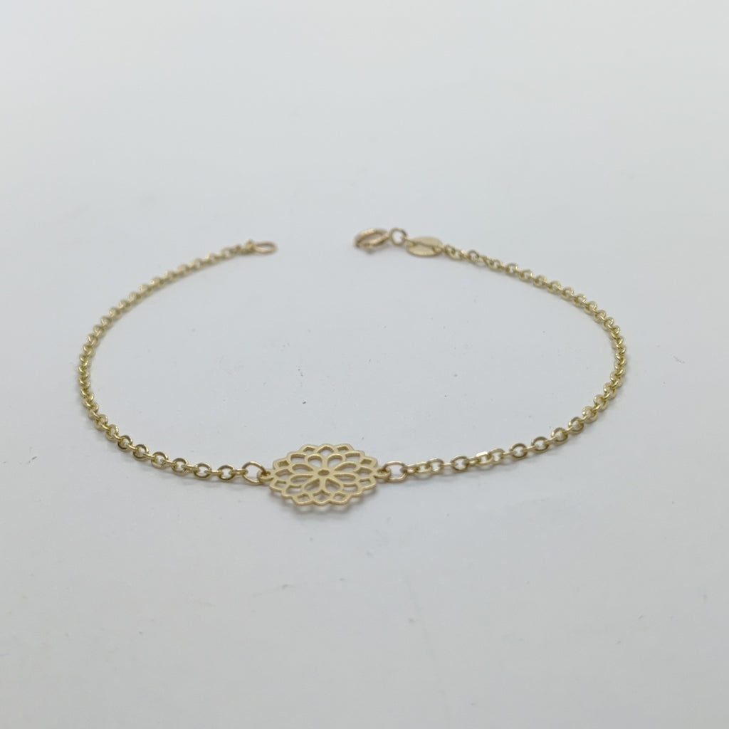 PULSERA TEJIDO ESPECIAL CON MANDALA 14K 18 CM 1.3 GR (NUEVO)