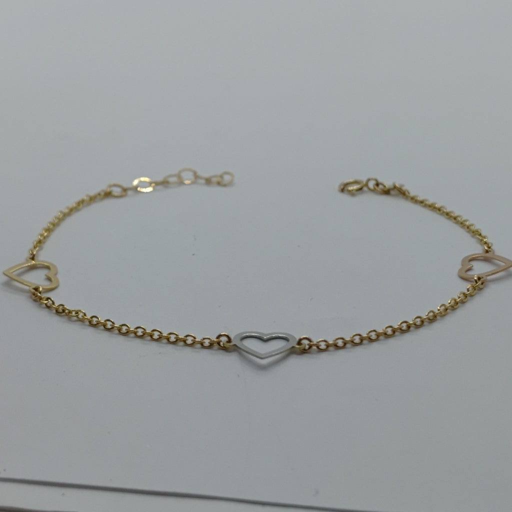 PULSERA ESPECIAL CON CORAZONES CONBINADOS 14K 18 CM 1.7 GR (NUEVO)