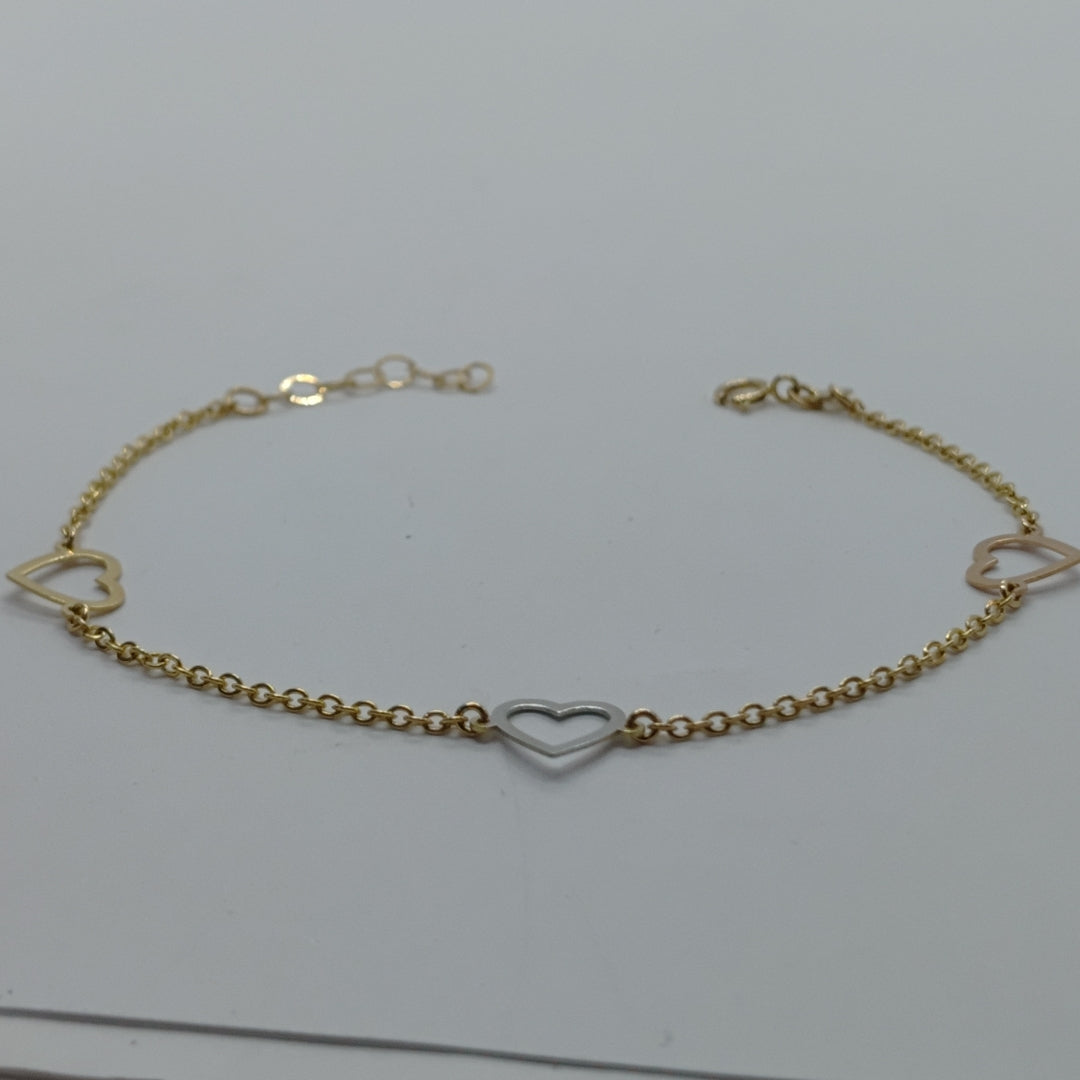 PULSERA ESPECIAL CON CORAZONES CONBINADOS 14K 18 CM 1.7 GR (NUEVO)
