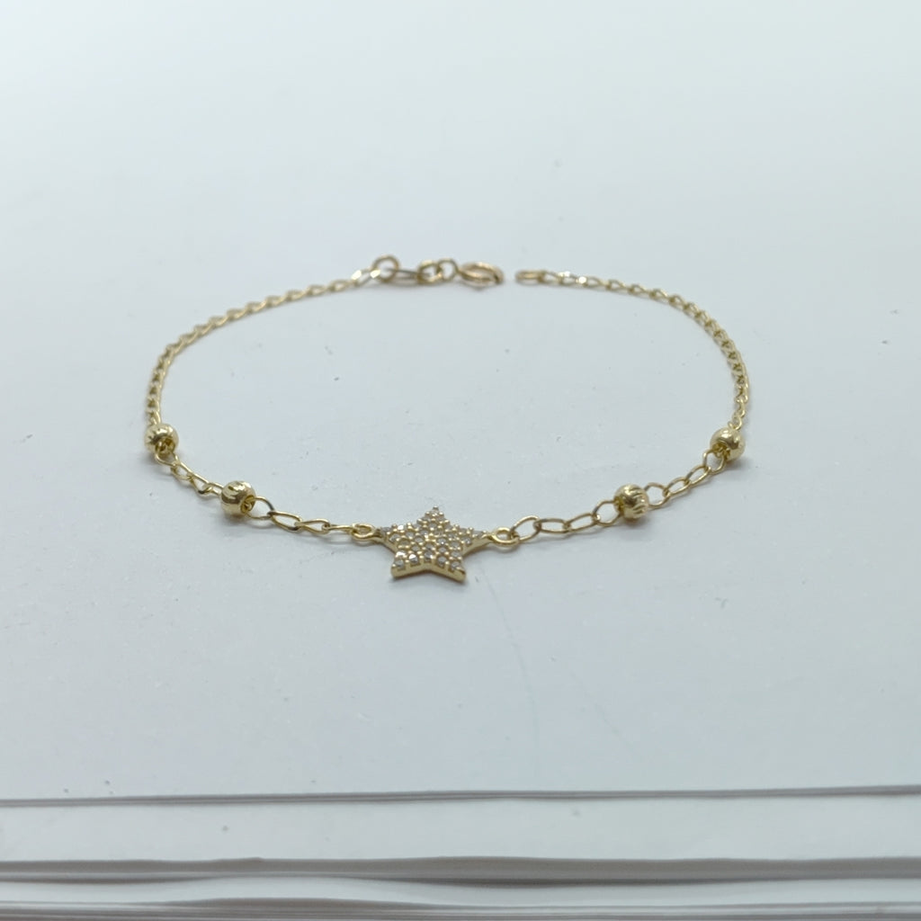PULSERA ESPECIAL CON ESTRELLA Y CIRCONIAS 14K 18 CM 1.5 GR (NUEVO)