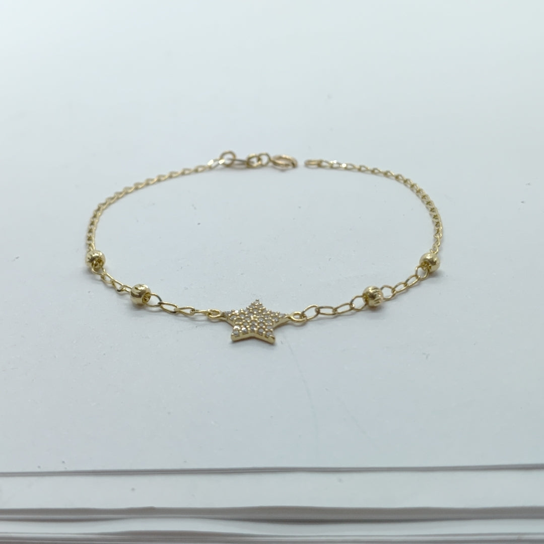 PULSERA ESPECIAL CON ESTRELLA Y CIRCONIAS 14K 18 CM 1.5 GR (NUEVO)