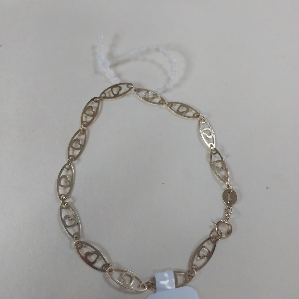 PULSERA TEJIDO ESPECIAL CON CORAZON 14K 18 CM 1.3 GR (NUEVO)