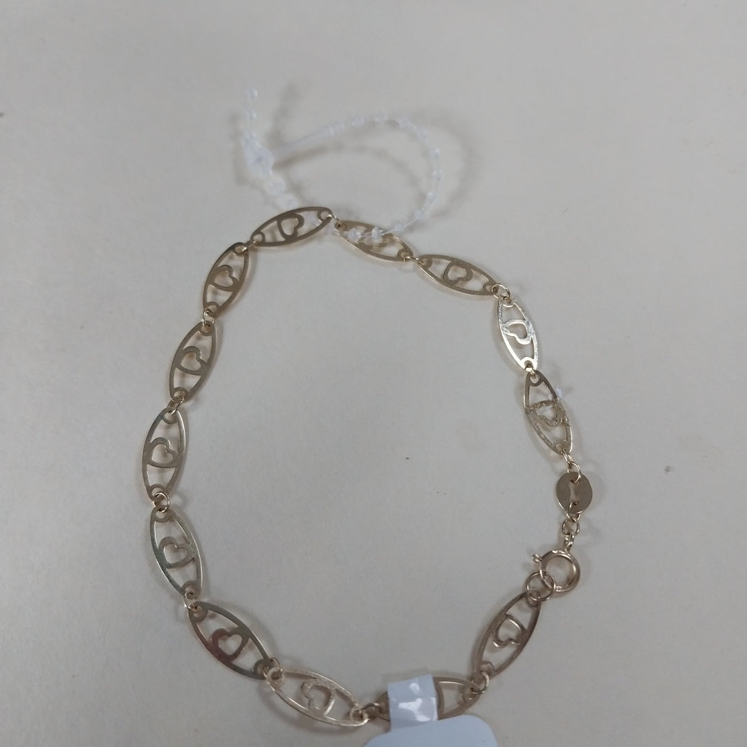 PULSERA TEJIDO ESPECIAL CON CORAZON 14K 18 CM 1.3 GR (NUEVO)
