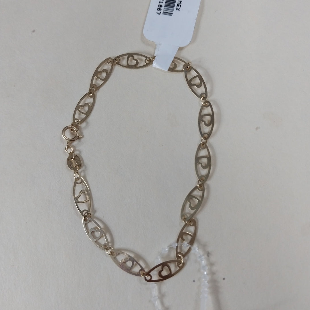 PULSERA TEJIDO ESPECIAL CON CORAZON 14K 18 CM 1.3 GR (NUEVO)