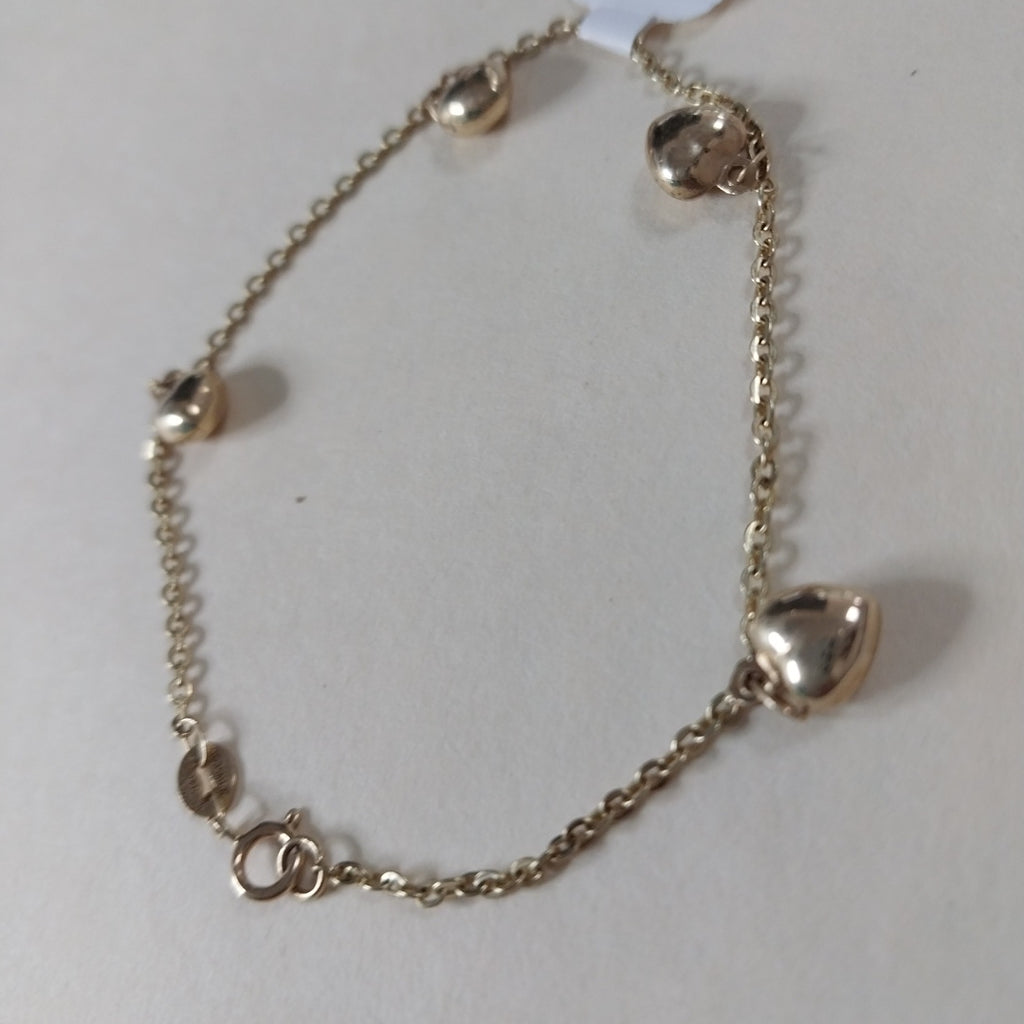 PULSERA ESP CON FIG CORAZONES 14K 18 CM 1.8 GR (NUEVO)