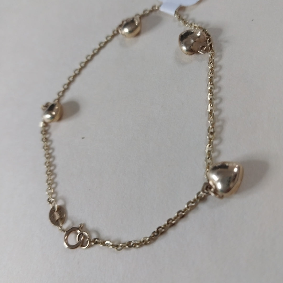 PULSERA ESP CON FIG CORAZONES 14K 18 CM 1.8 GR (NUEVO)