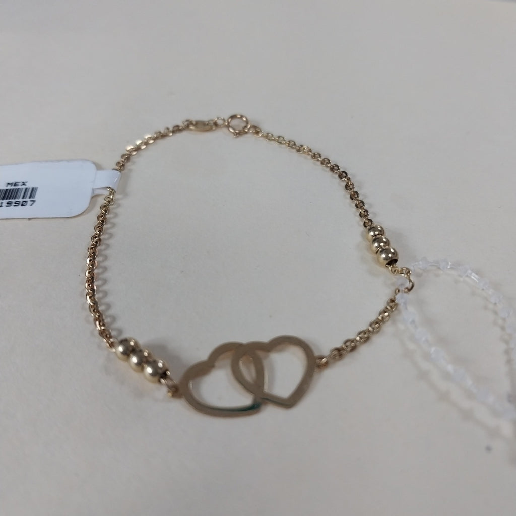 PULSERA TEJIDO ESPECIAL C CORAZONES 14K 18 CM 1.7 GR (NUEVO)