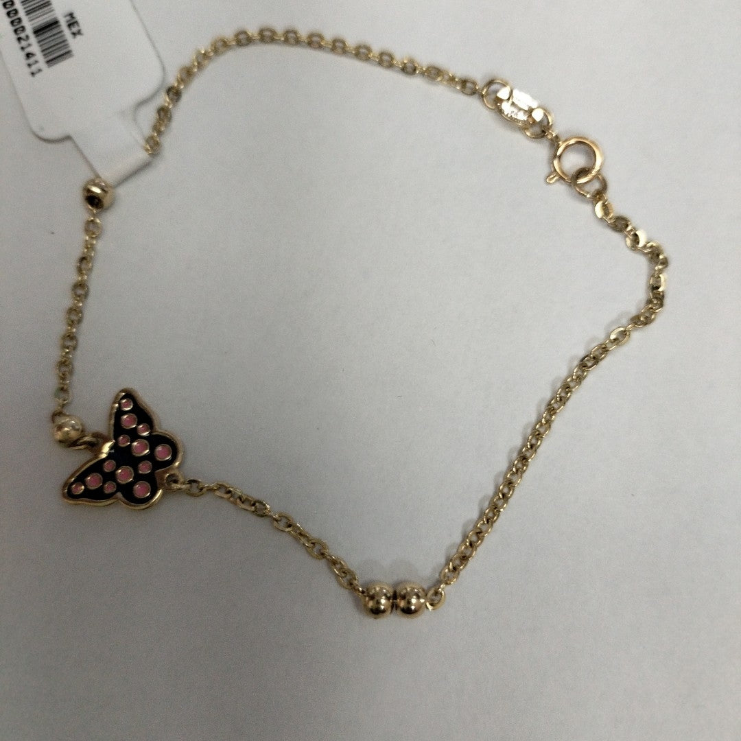 PULSERA TEJIDO ESPECIAL MARIPOSA CON ESMALTE 14K 18 CM 1.8 GR (NUEVO)