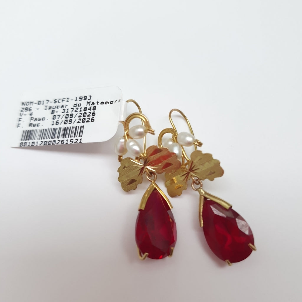 K1 5,50 GRMS 10 K ESPECIFICACIONES COMPLEMENTARIAS ARETES COLGANTES PIEDRA ROJA (SEMINUEVO)