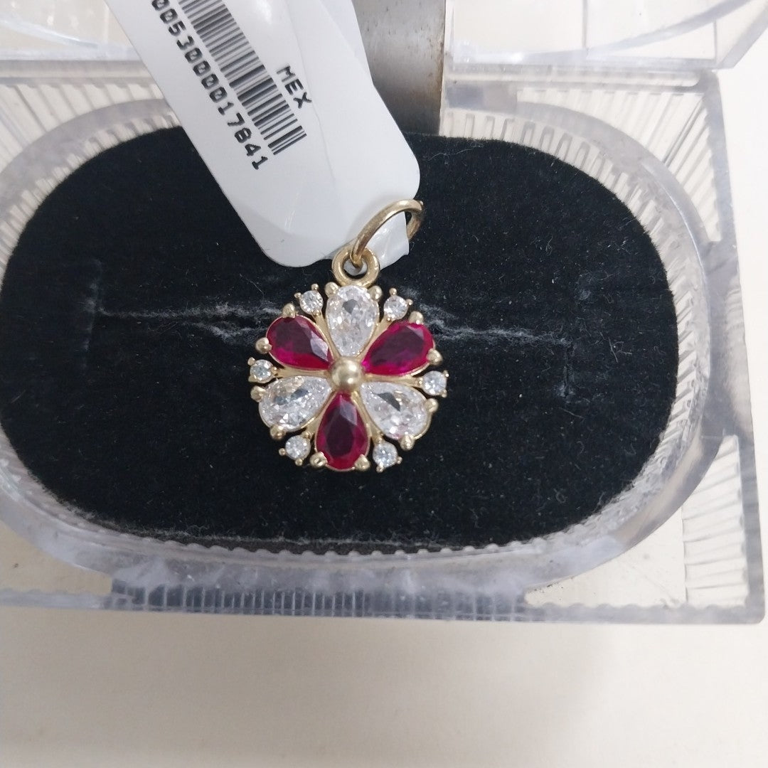 DIJE FLOR CIRCONIAS Y PIEDRAS DE COLOR 14K 2.8 GR (NUEVO)