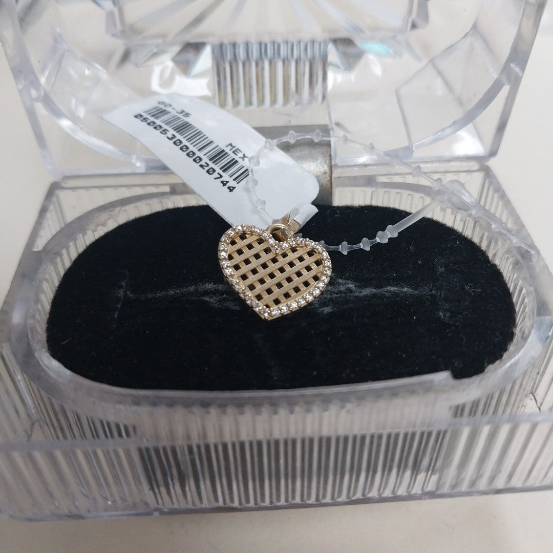DIJE TEJIDO CORAZON CON CERCO DE CIRCONIAS 14K 1.1 GR (NUEVO)