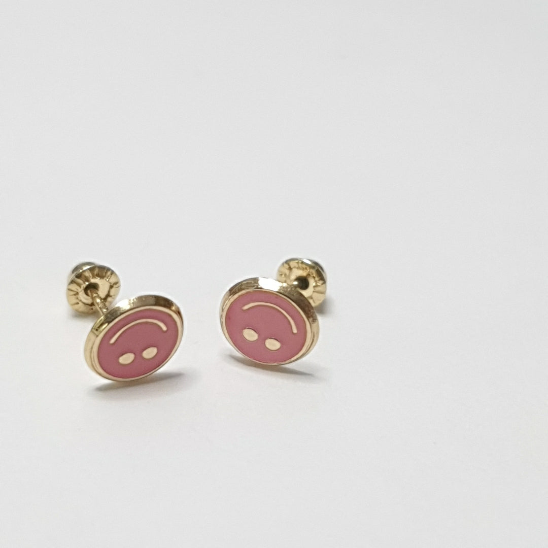 BROQUELES BROQUEL FIG SONRISA ESMALTE ROSA 14K 0.1696 GR (NUEVO)