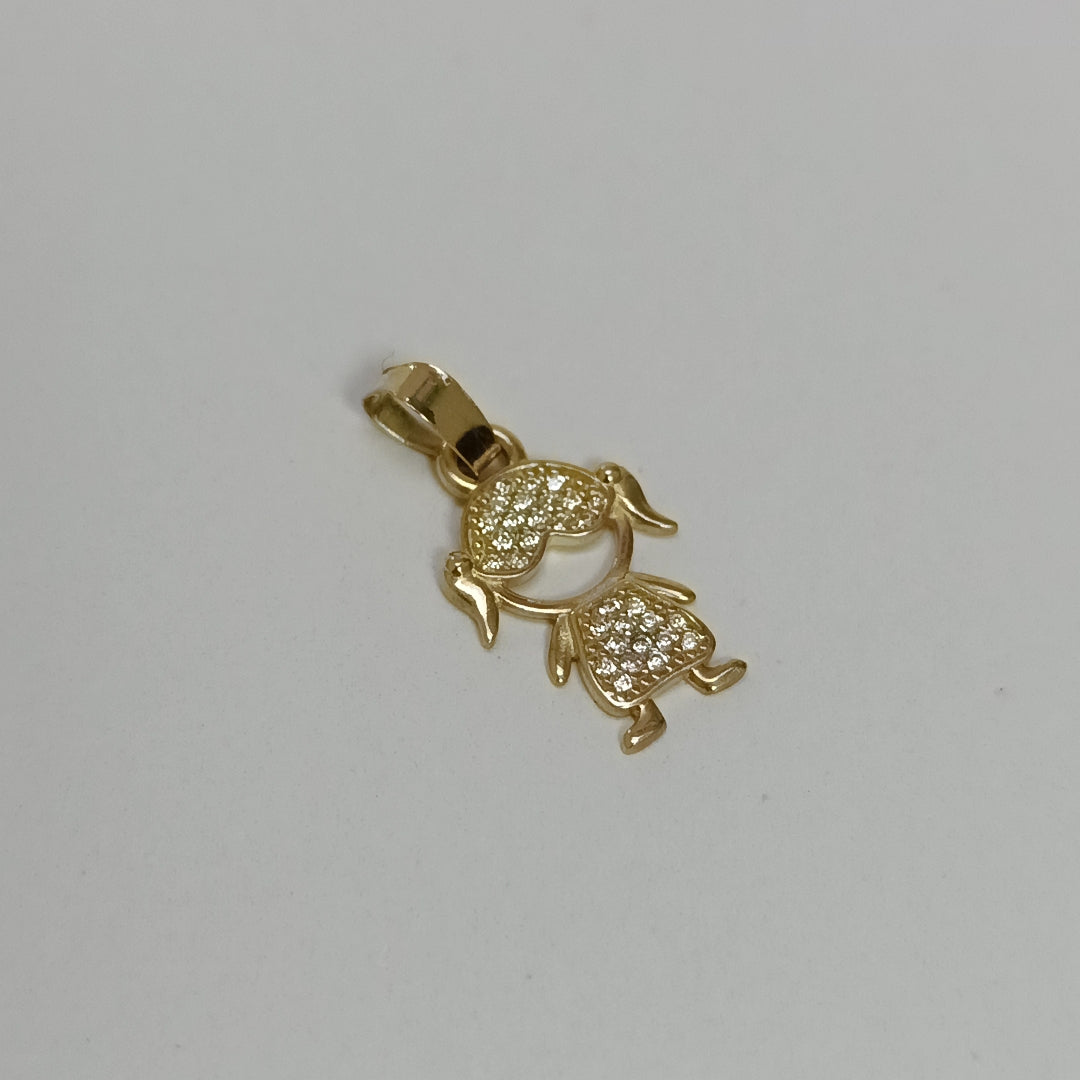 DIJE TEJIDO NIÑA CON CIRCONIAS 14K 0.8 GR (NUEVO)