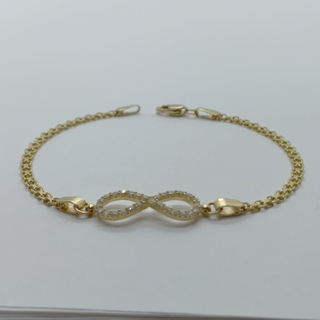 PULSERA TEJIDO ESPECIAL CON INFINITO Y CIRCONIAS 14K 18 CM 3.4 GR (NUEVO)