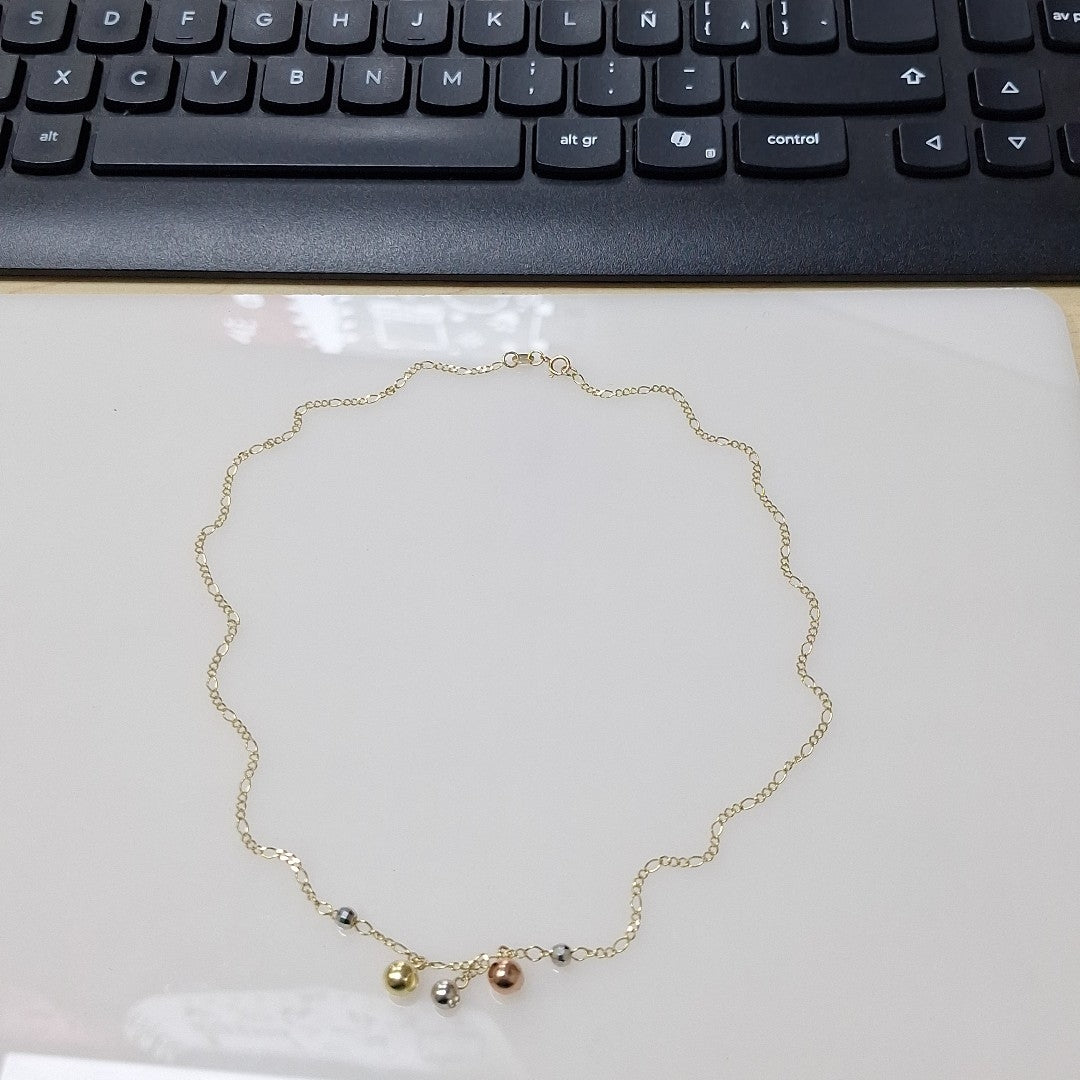 CADENA GARGANTILLA 3X1 CON ESFERAS COMBINADAS 14K 45 CM 3.1 GR (NUEVO)
