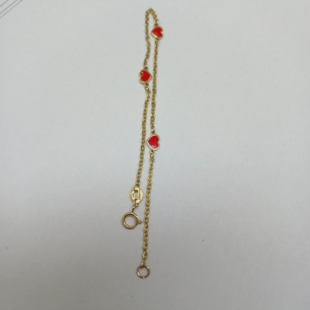 PULSERA ESPECIAL CON CORAZONES 14K 18 CM 1.4 GR (NUEVO)