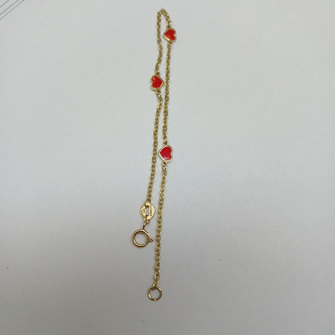 PULSERA ESPECIAL CON CORAZONES 14K 18 CM 1.4 GR (NUEVO)