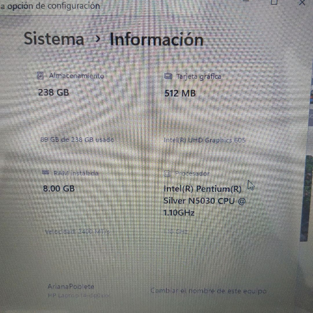 LAPTOP HP 14-DQ0505LA (2023) 256 GB SSD 8 GB RAM (SEMINUEVO)
