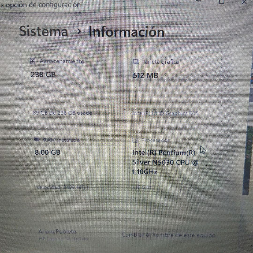 LAPTOP HP 14-DQ0505LA (2023) 256 GB SSD 8 GB RAM (SEMINUEVO)