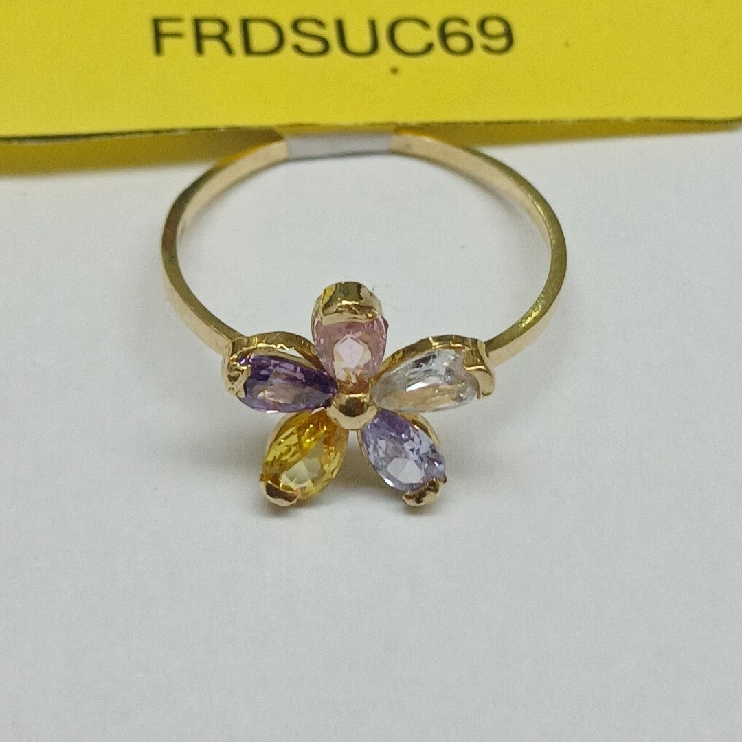 ANILLOS FLOR CON PIEDRAS DE COLOR 14K TALLA 7 1.4 GR (NUEVO)