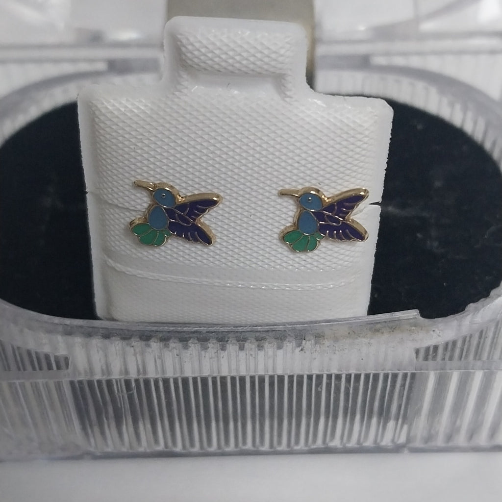 BROQUELES BROQUEL FIG COLIBRI ESMALTE AZUL 14K 0.2138 GR (NUEVO)