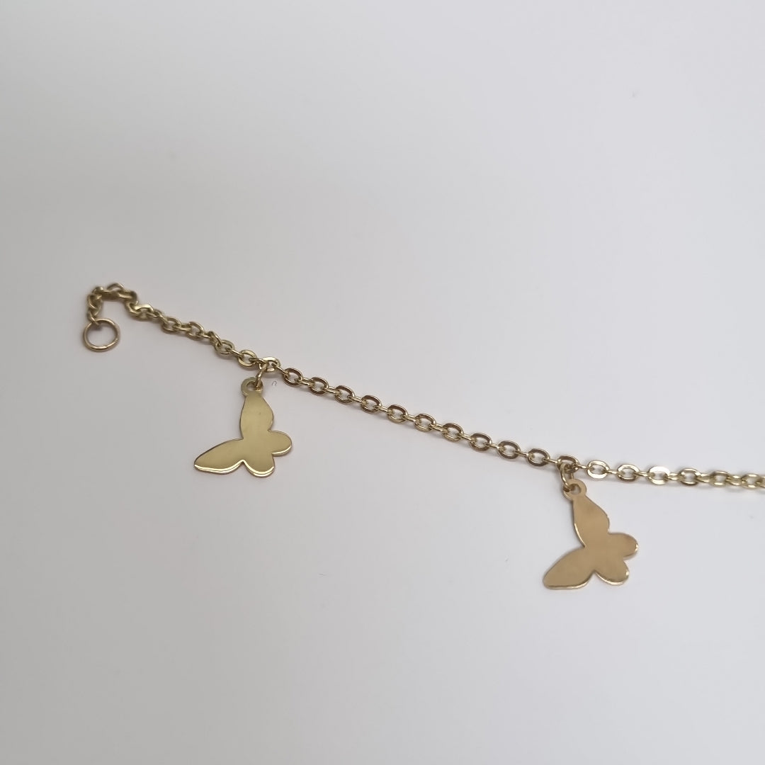 PULSERA ESPECIAL CON MARIPOSAS 14K 18 CM 2.1 GR (NUEVO)