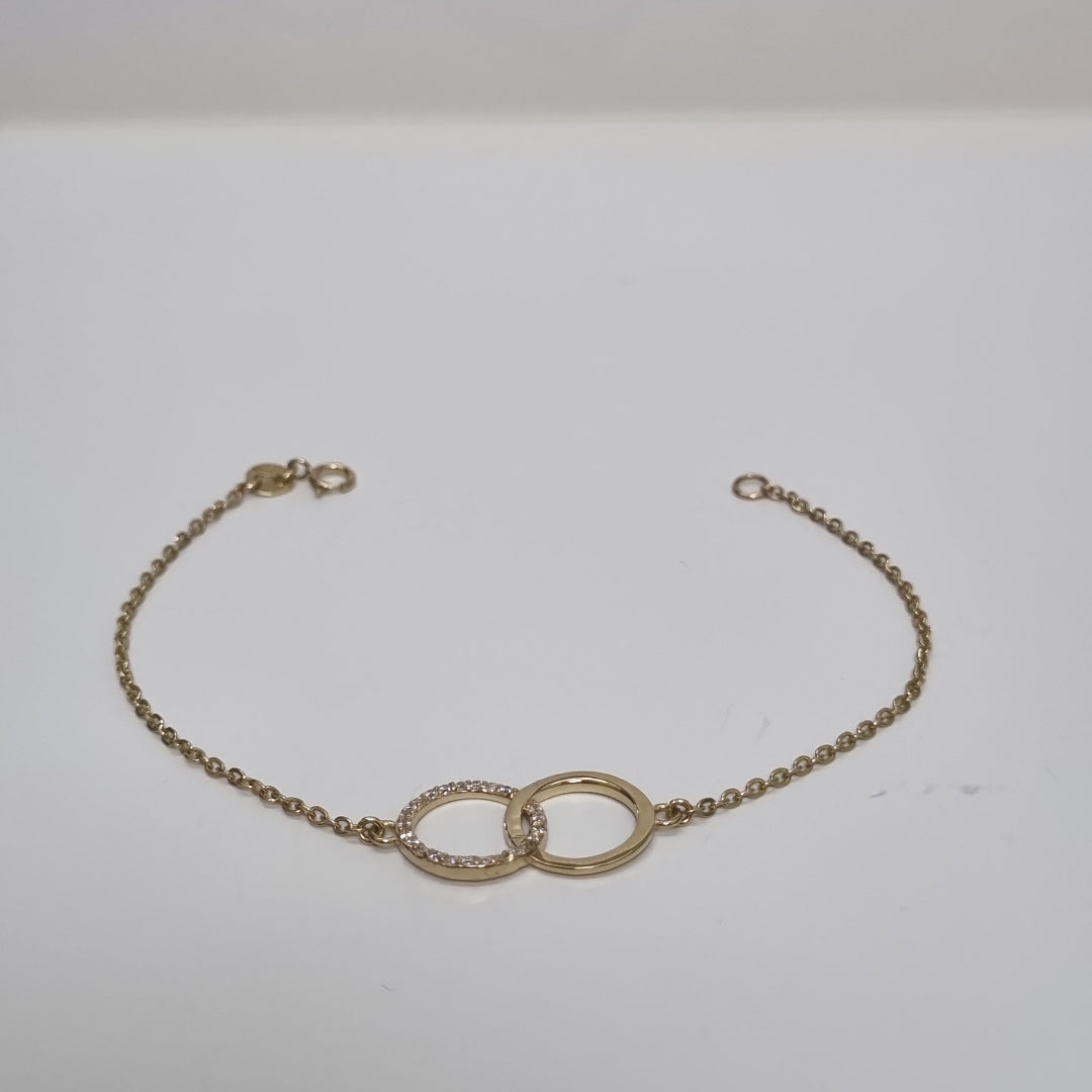 PULSERA TEJIDO ESPECIAL FIG AROS UNIDOS C CIRCS 14K 18 CM 2.1 GR (NUEVO)