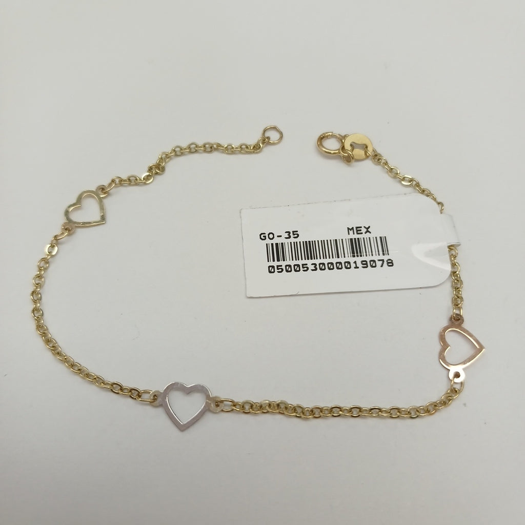 PULSERA ESPECIAL CON CORAZONES 14K 18 CM 1.3 GR (NUEVO)