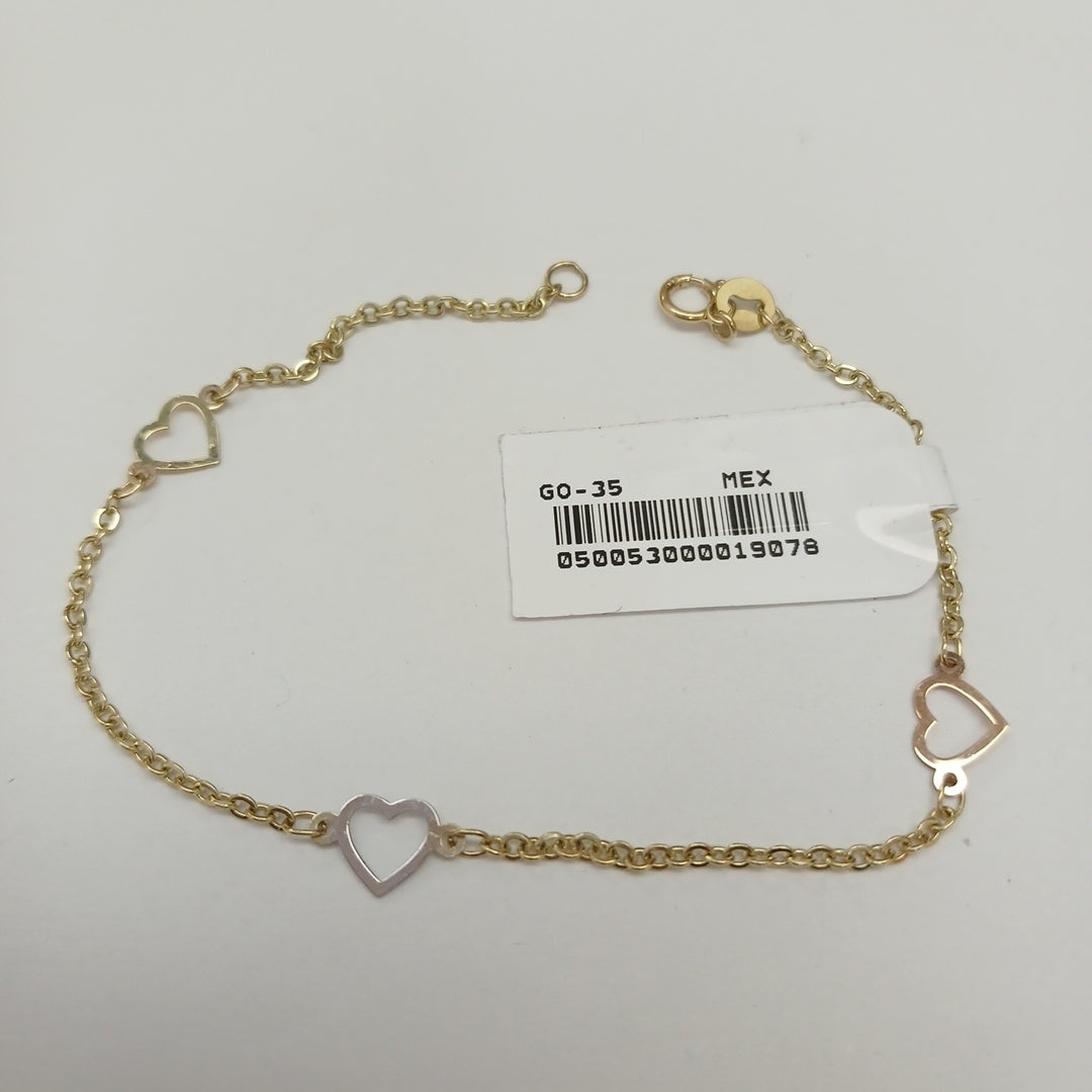 PULSERA ESPECIAL CON CORAZONES 14K 18 CM 1.3 GR (NUEVO)