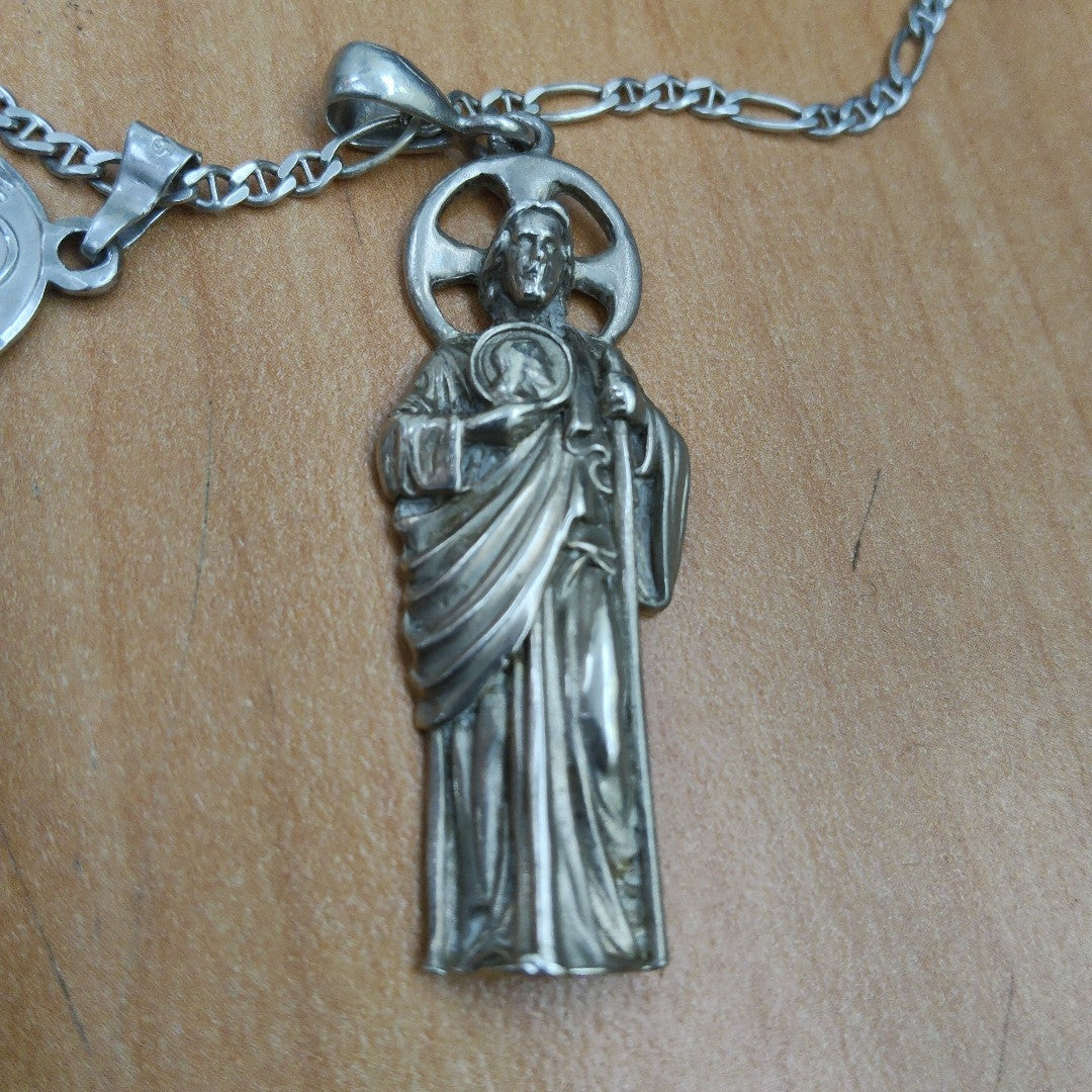 CADENA, DIJE, MEDALLA RELIGIOSA PLATA 18.4 GRMS (SEMINUEVO)