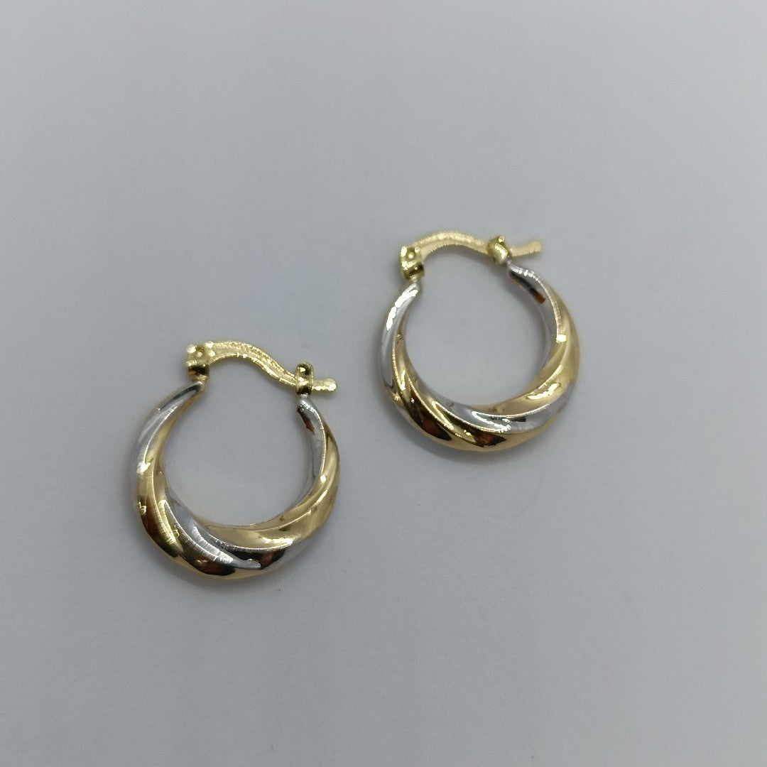 ARETES TEJIDO ARRACADA TRENZADA COMBINADA 14K 1.9 GR (NUEVO)