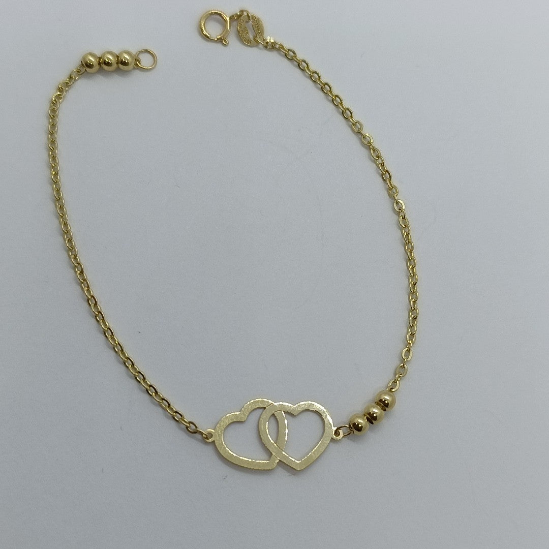 PULSERA TEJIDO ESPECIAL C CORAZONES 14K 18 CM 1.7 GR (NUEVO)