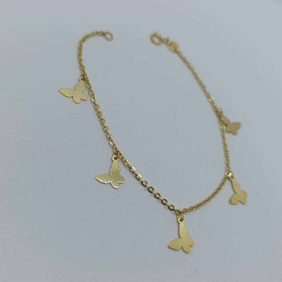 PULSERA ESPECIAL CON MARIPOSAS 14K 18 CM 2 GR (NUEVO)
