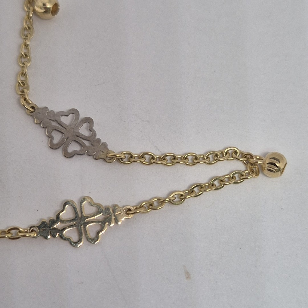 PULSERA ESPECIAL CON TREBOL 14K 18 CM 1.9 GR (NUEVO)