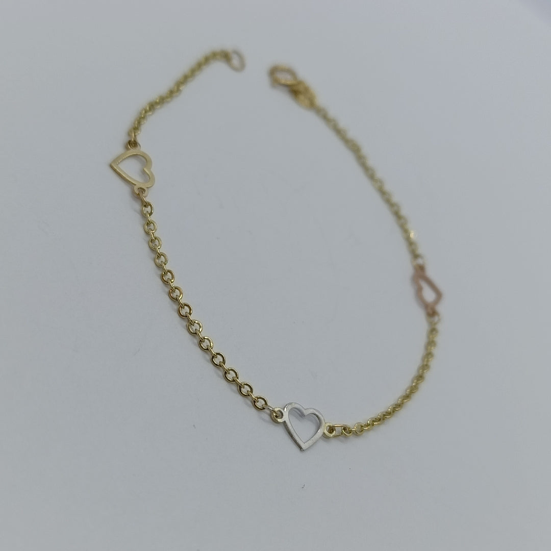 PULSERA ESPECIAL CON CORAZONES 14K 18 CM 1.3 GR (NUEVO)