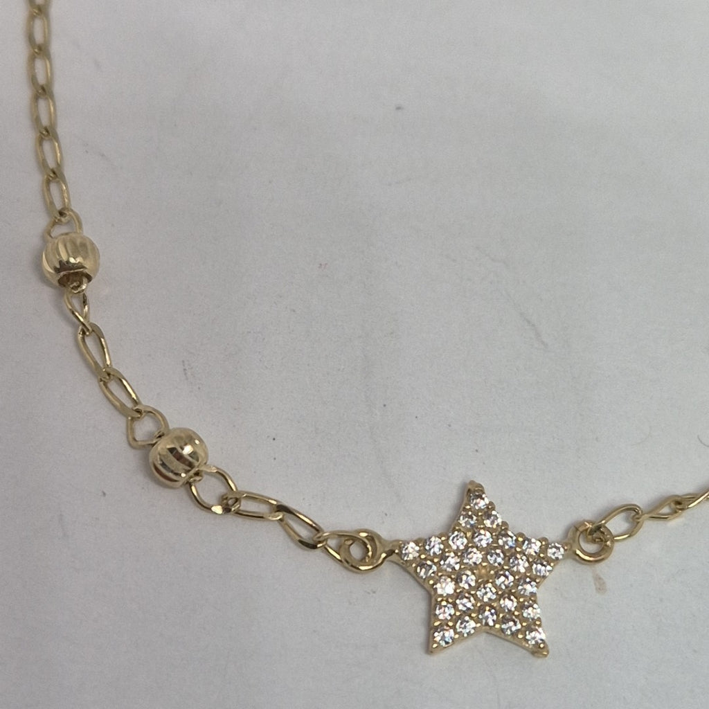 PULSERA ESPECIAL CON ESTRELLA Y CIRCONIAS 14K 18 CM 1.5 GR (NUEVO)