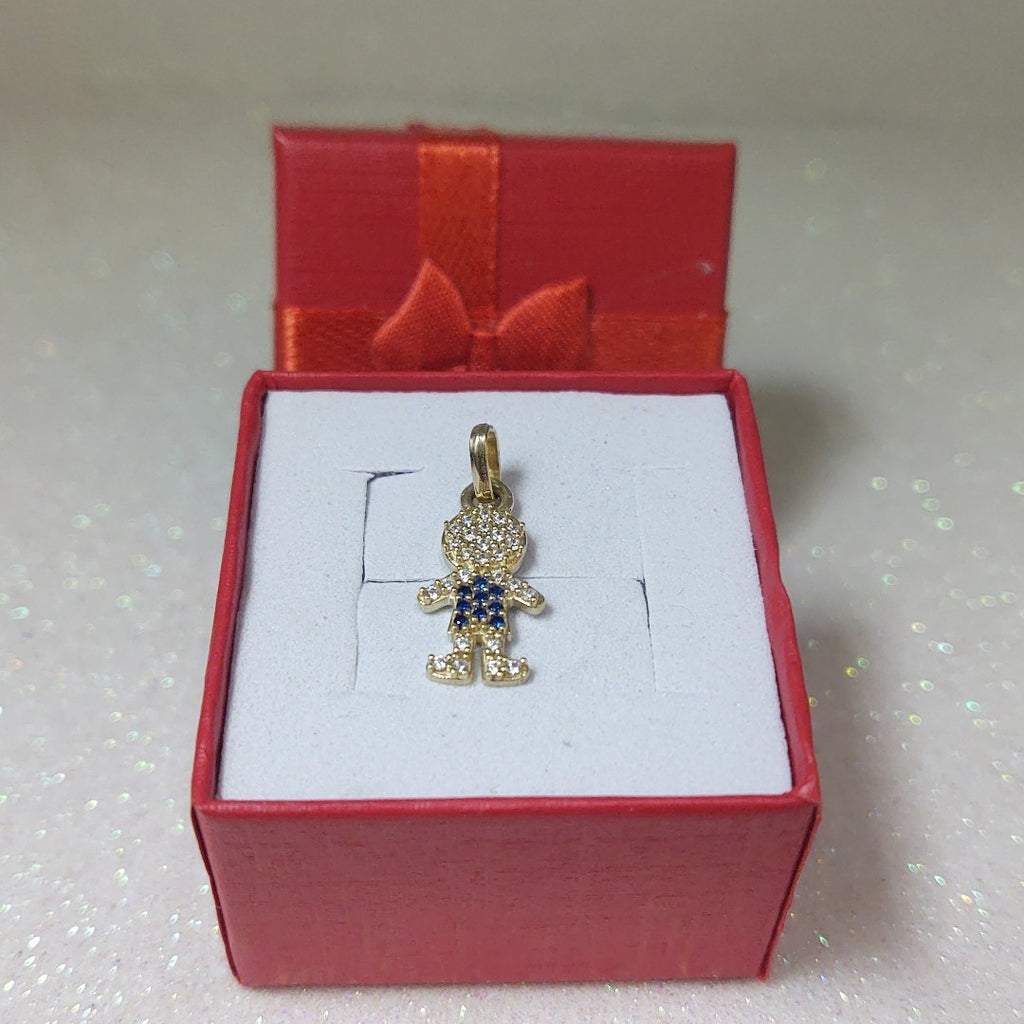 DIJE NIÑO CON CIRCONIAS Y PIEDRAS DE COLOR 10K 0.8 GR (NUEVO)