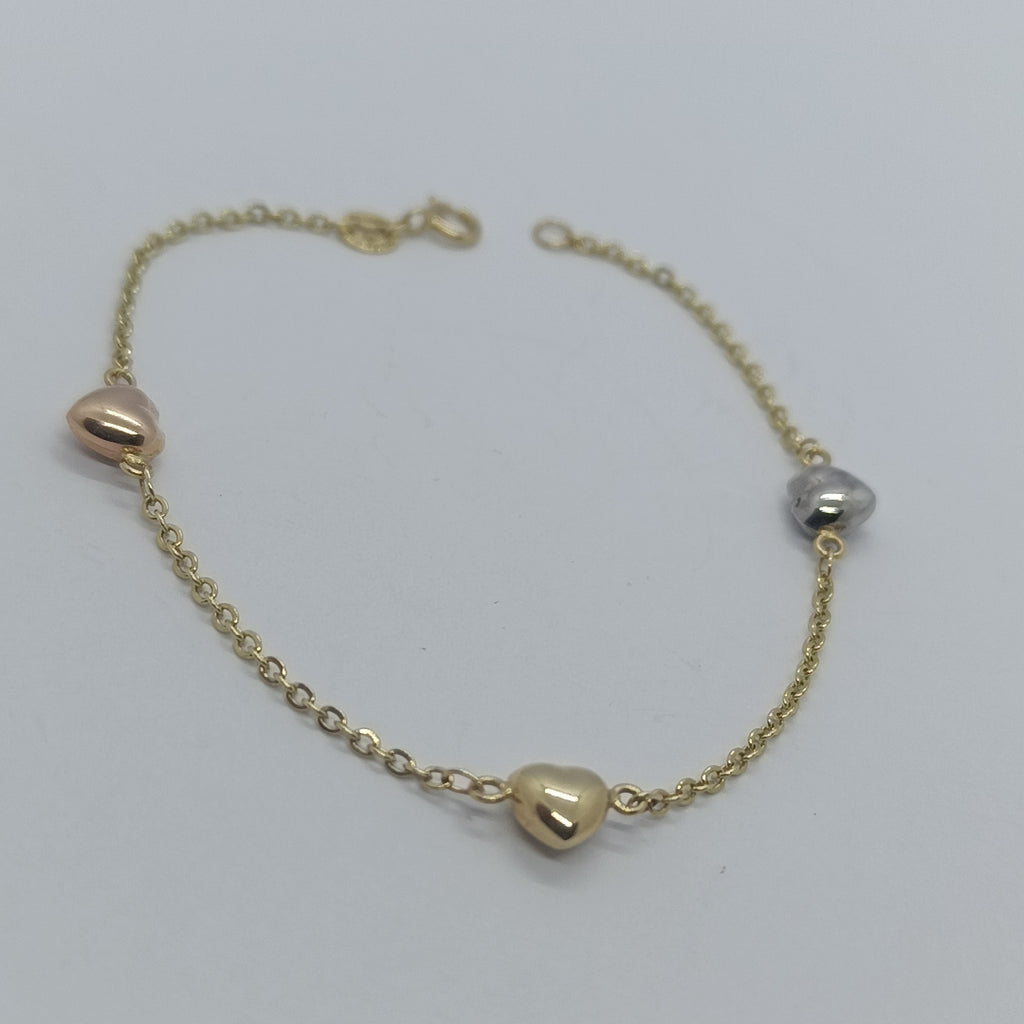 PULSERA ESP CON CORAZONES COMBINADOS 14K 18 CM 1.6 GR (NUEVO)