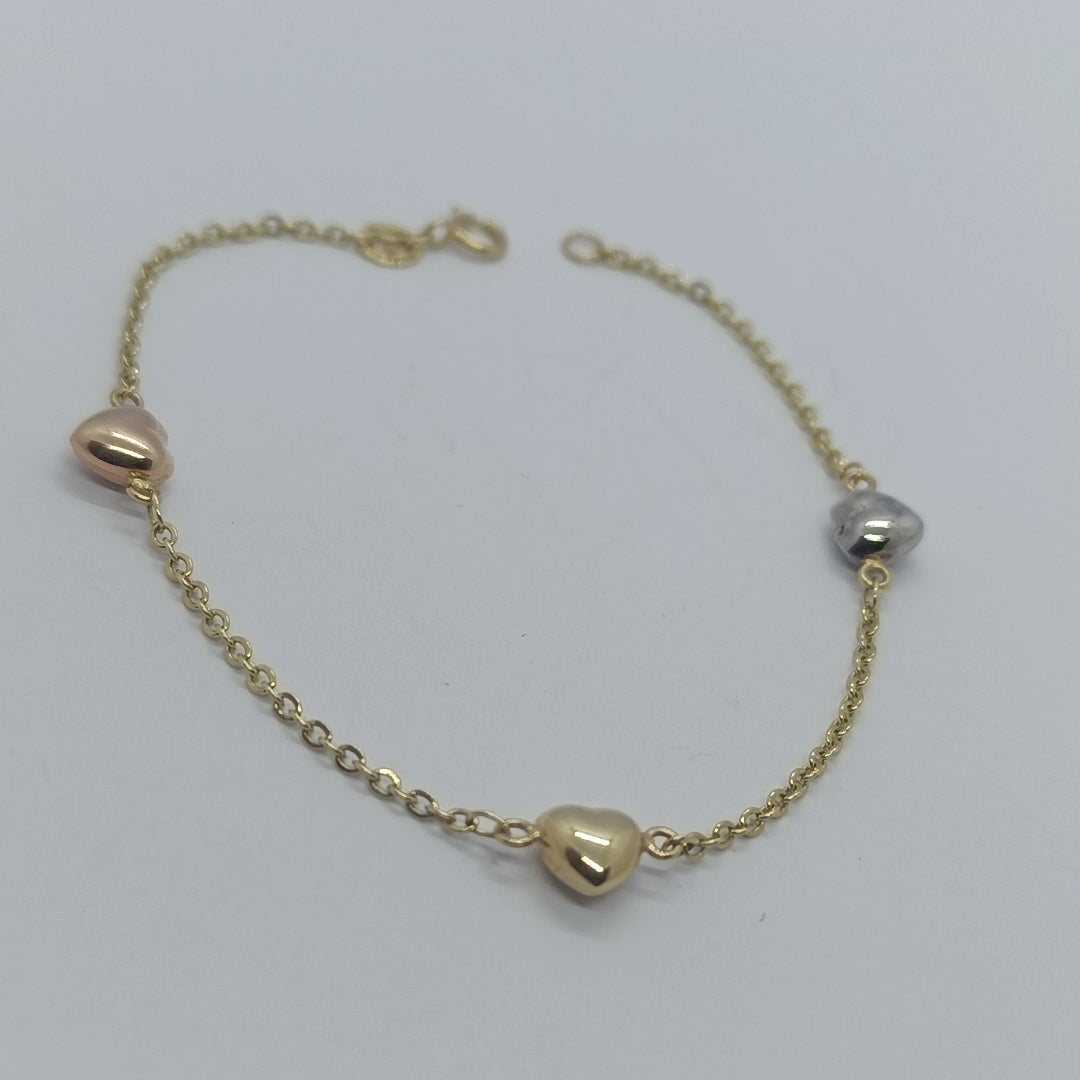 PULSERA ESP CON CORAZONES COMBINADOS 14K 18 CM 1.6 GR (NUEVO)