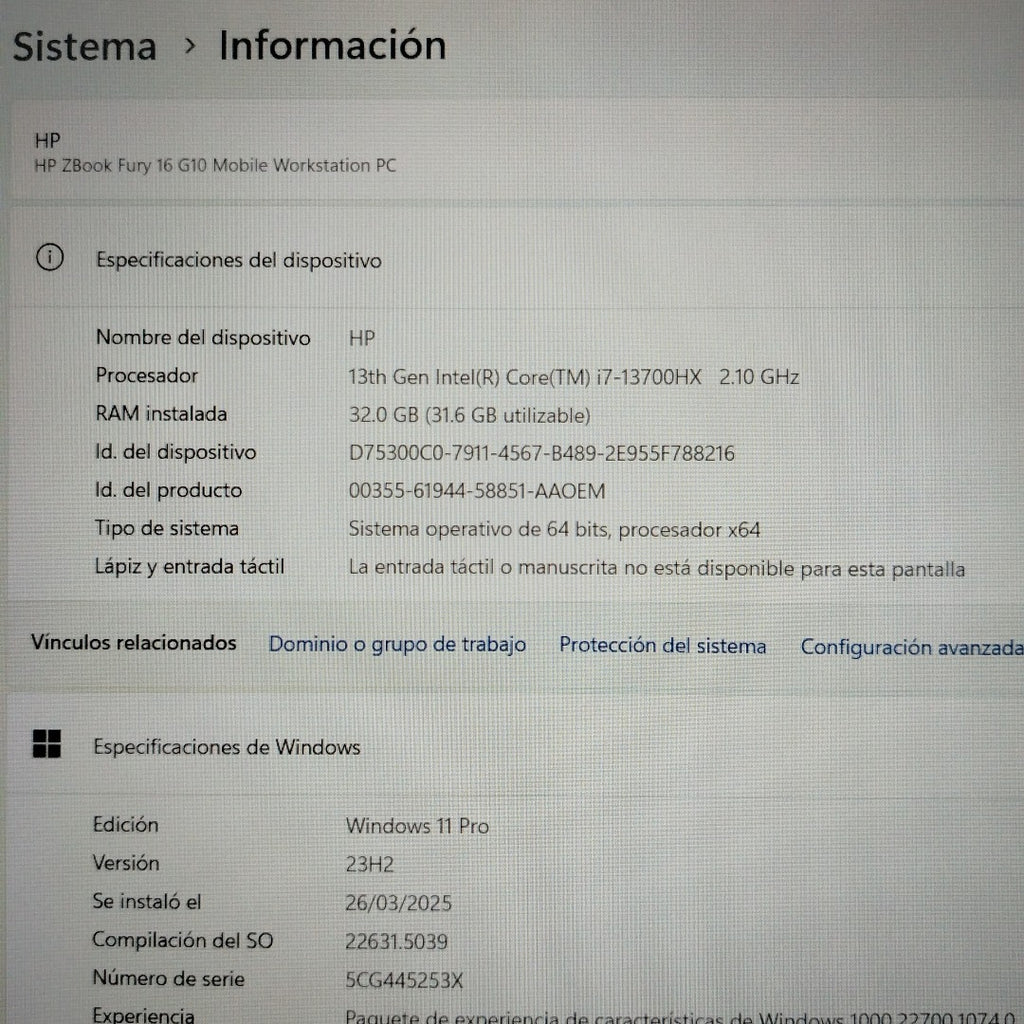 LAPTOP HP ZBOOK FURY 16 G10 (2024) 1 TB SSD 32 GB RAM (SEMINUEVO)