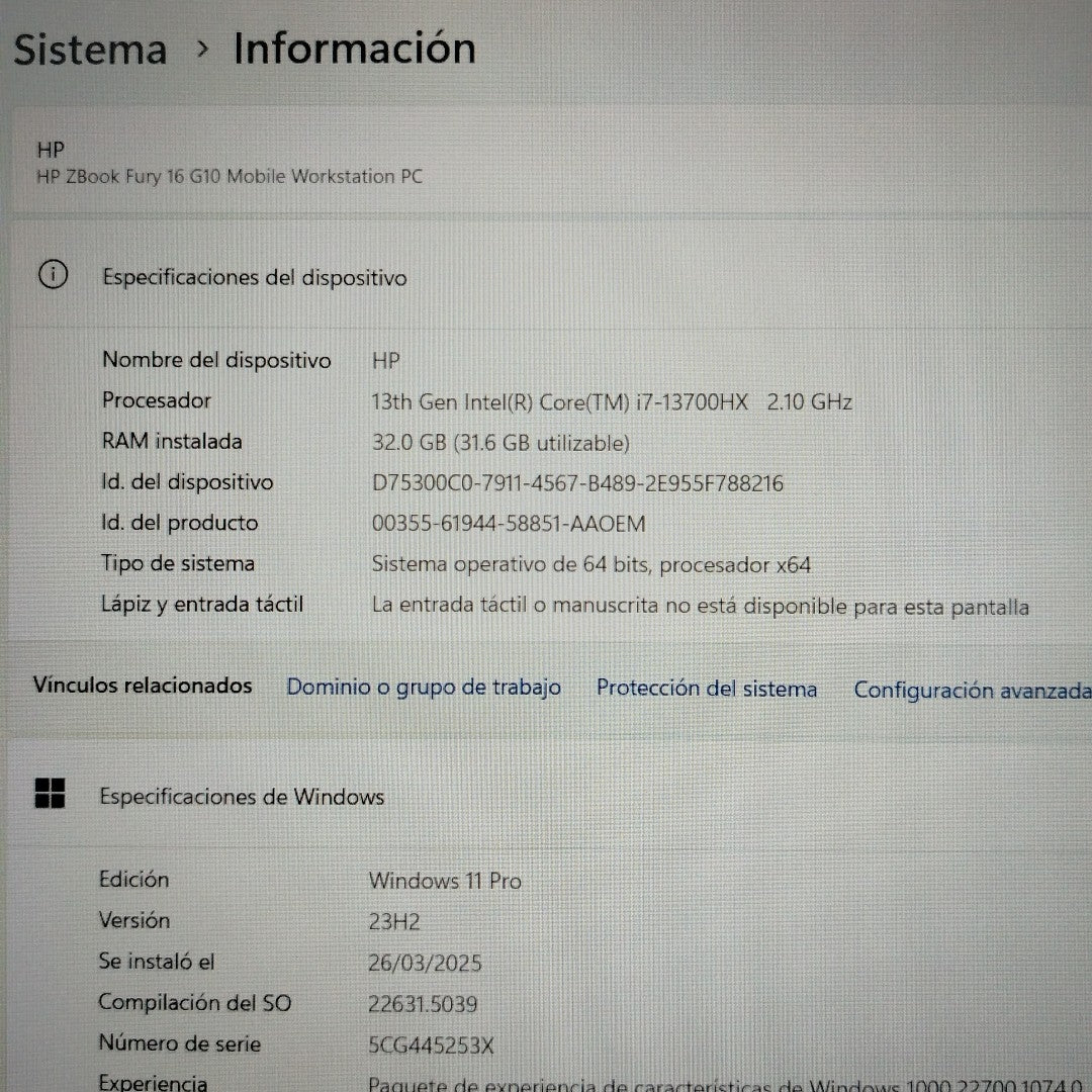 LAPTOP HP ZBOOK FURY 16 G10 (2024) 1 TB SSD 32 GB RAM (SEMINUEVO)