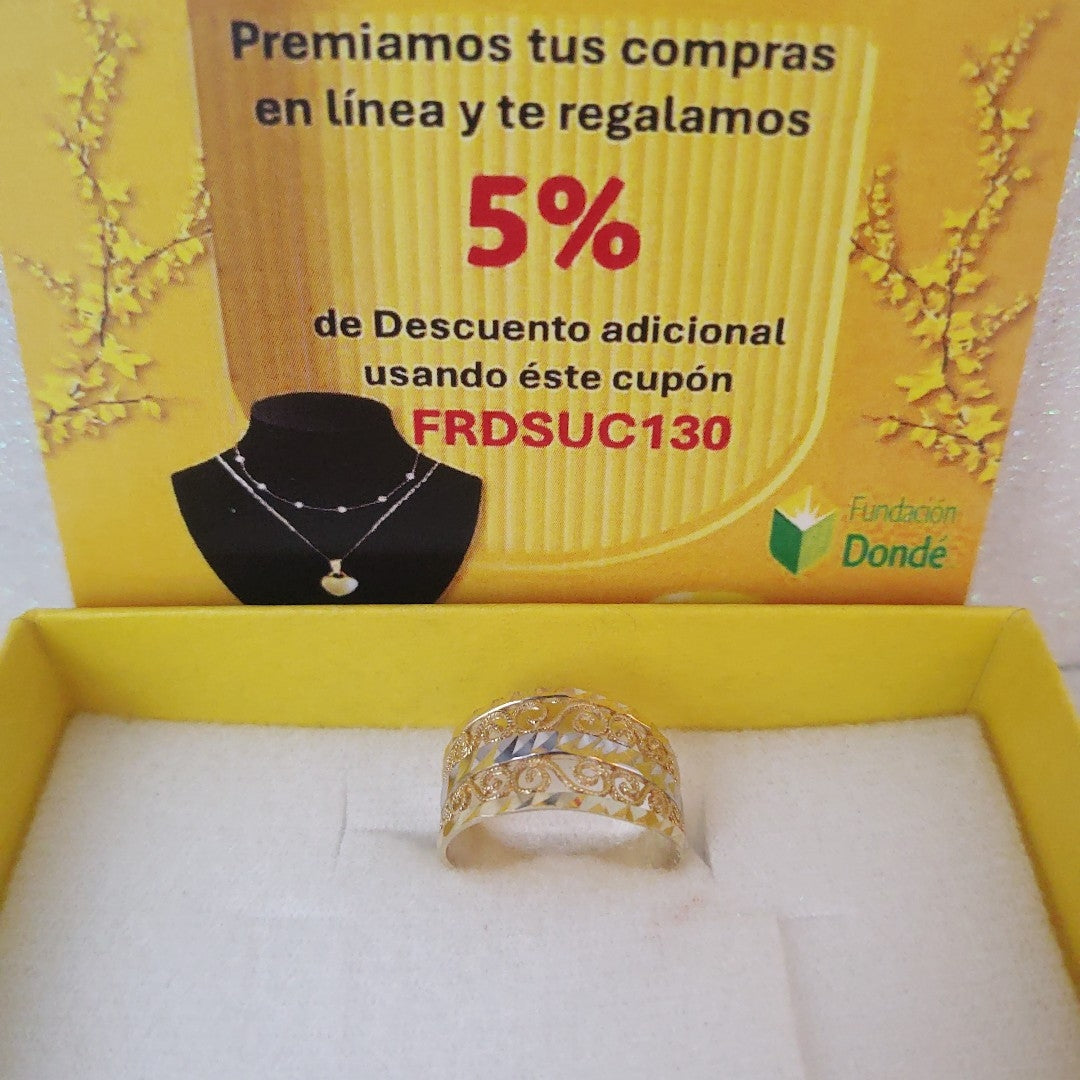 ANILLOS TIPO FILIGRANA COMBINADO 14K TALLA 7 2.6 GR (NUEVO)