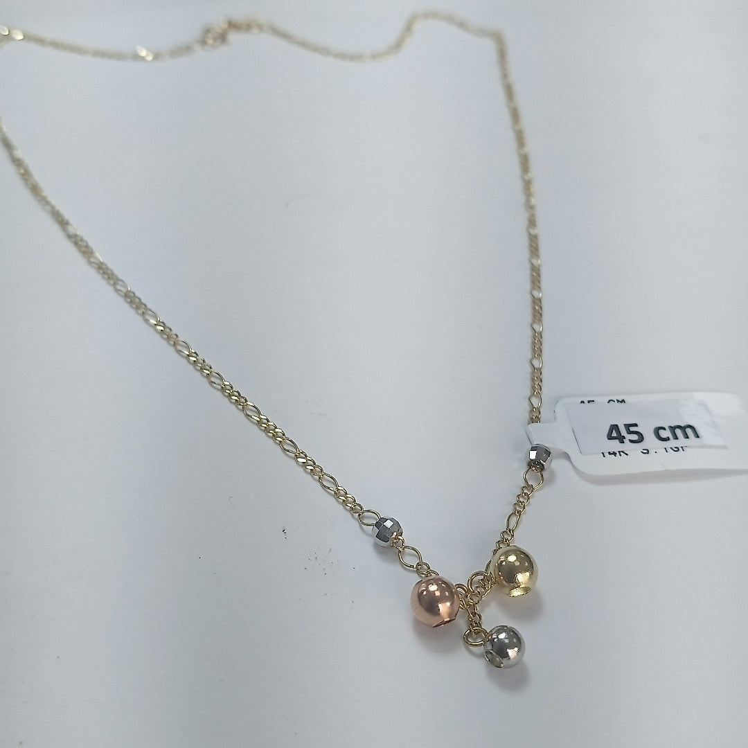 CADENA GARGANTILLA 3X1 CON ESFERAS COMBINADAS 14K 45 CM 3.1 GR (NUEVO)