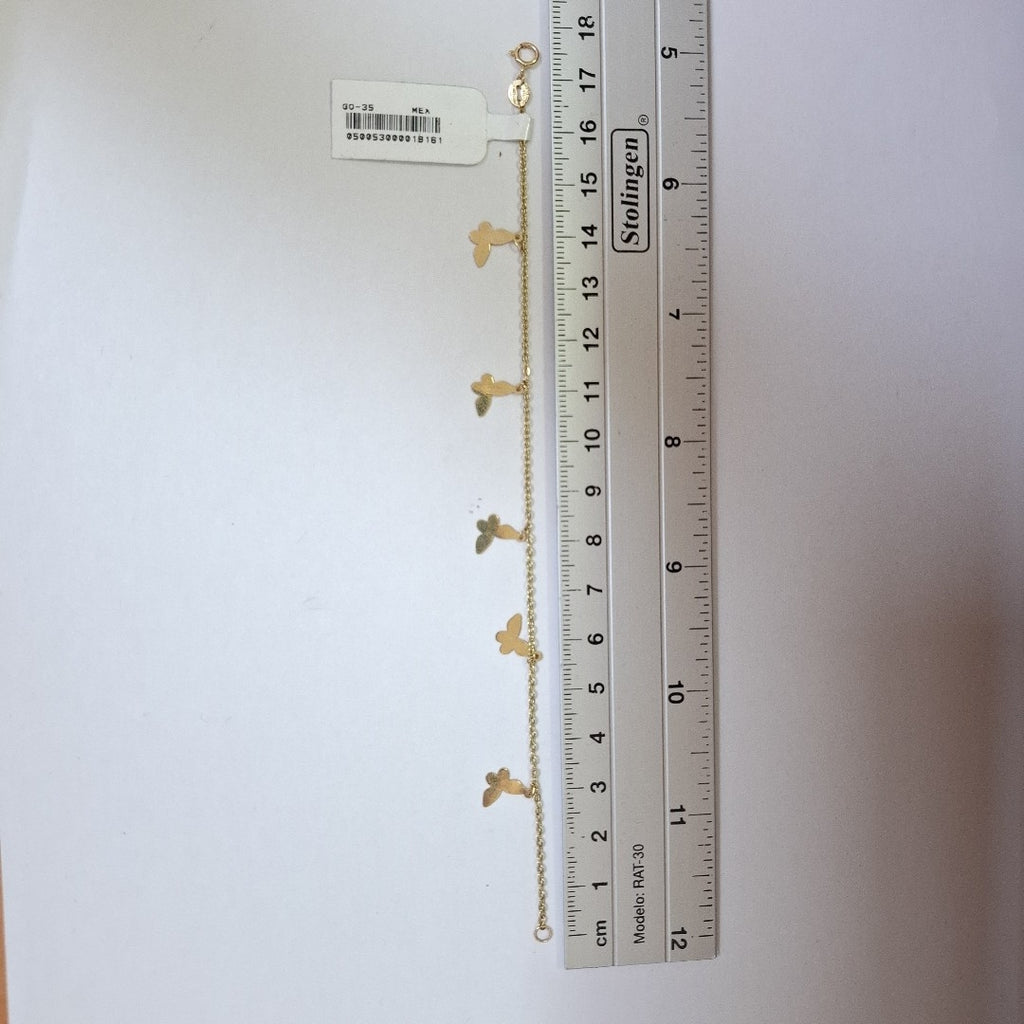 PULSERA ESPECIAL CON MARIPOSAS 14K 18 CM 2.1 GR (NUEVO)