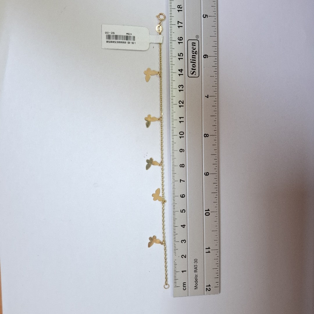 PULSERA ESPECIAL CON MARIPOSAS 14K 18 CM 2.1 GR (NUEVO)