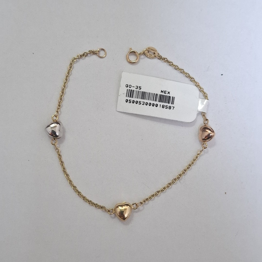 PULSERA ESP CON CORAZONES COMBINADOS 14K 18 CM 1.6 GR (NUEVO)