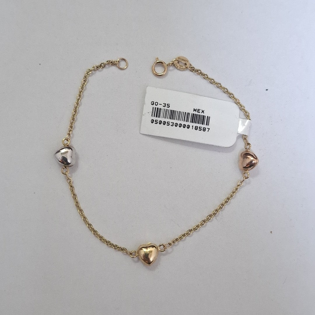 PULSERA ESP CON CORAZONES COMBINADOS 14K 18 CM 1.6 GR (NUEVO)