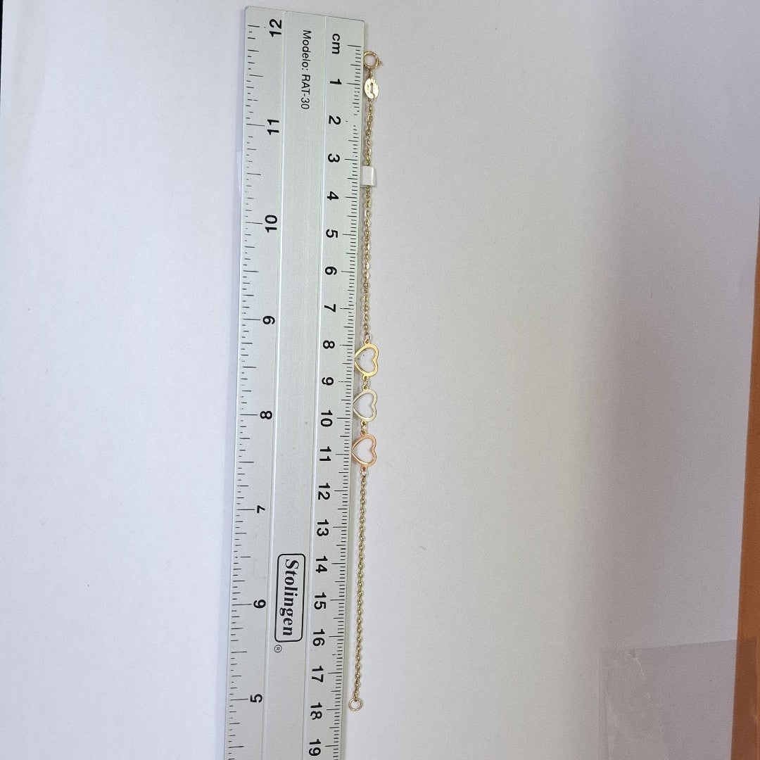 PULSERA ESPECIAL CON CORAZONES 14K 18 CM 1.3 GR (NUEVO)
