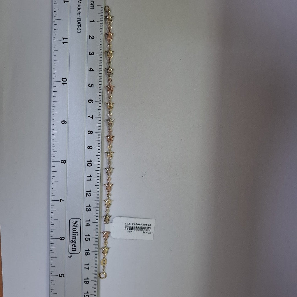 PULSERA TEJIDO ESPECIAL ESTRELLAS COMBINADAS 14K 18 CM 2.3 GR (NUEVO)